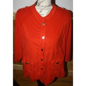 Onque Casual Red Velour Jacket Sz XL LS Shoulder Bands Snaps Pockets Dressy GUC